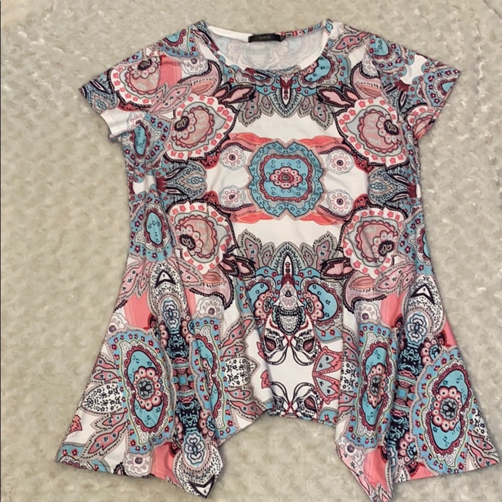 NWOT MIROL Short Sleeve Handkerchief Top/Tunic